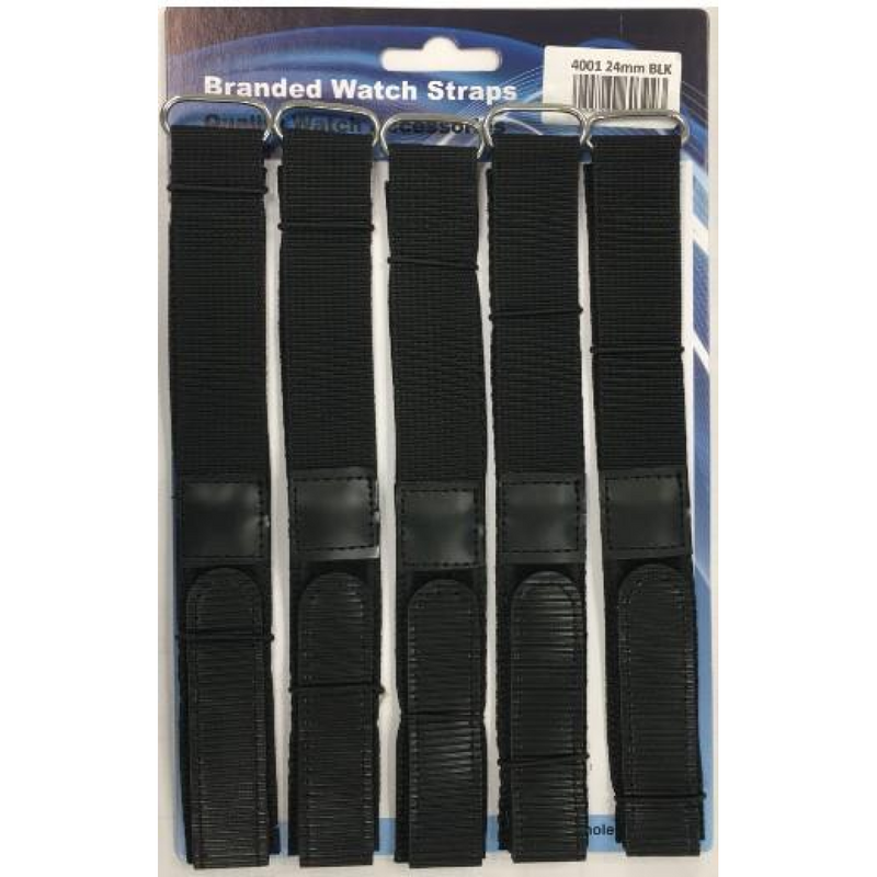 4001GVB 24MM PK5 VELCRO WATCH STRAPS BLACK