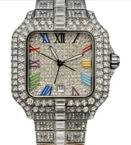 NY London Mens Fashion Bling Assorted Watch Dated Square Slver Dial Silver Bracelet Watch