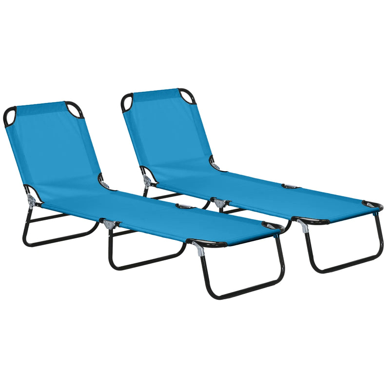 Outsunny Garden Sun Lounger, with Five-Position Back - Sky Blue