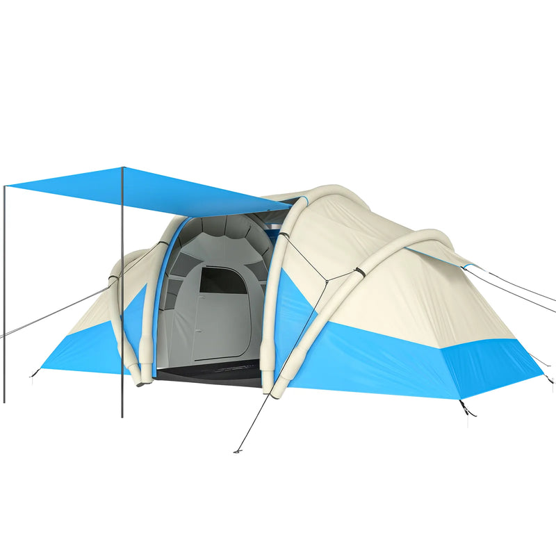 Outsunny Inflatable Tent 2 Bedroom Tunnel Design Windproof Air Tent with Carry Bag for 4 Person