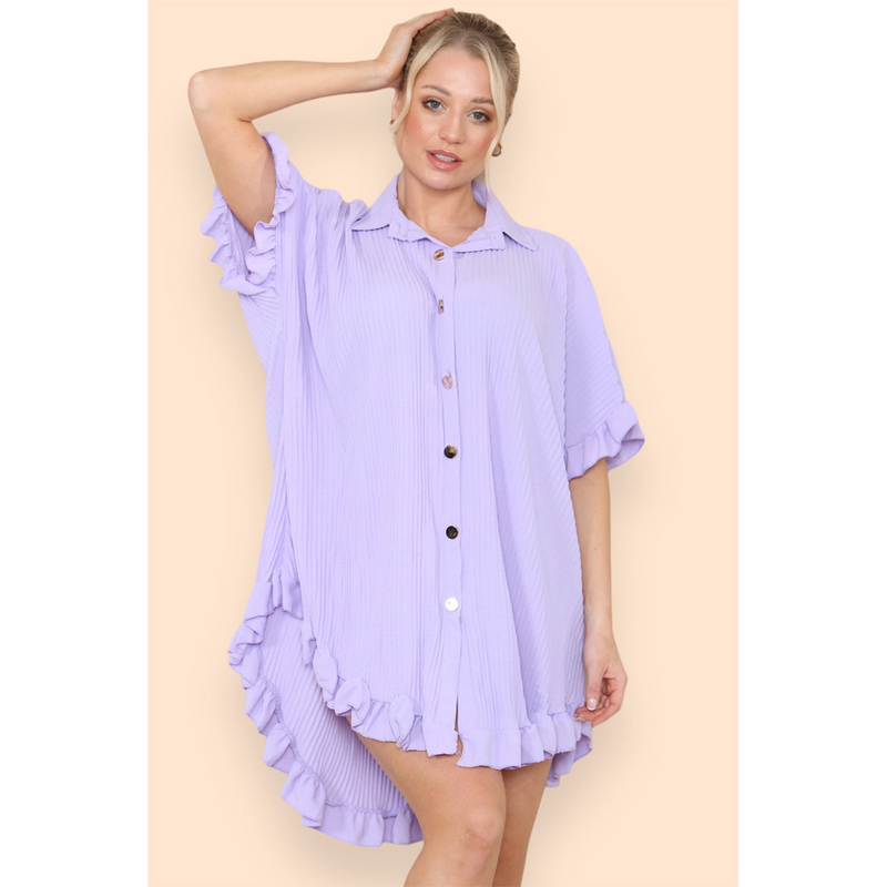 Over Sized Italian Gold Button Pleated Frill Ruffle TikTok Dress Top