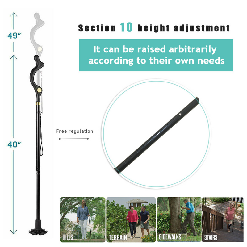 Collapsible Walking Stick 10 Levels Adjustable Height Travel Camping Hiking Walking  Cane