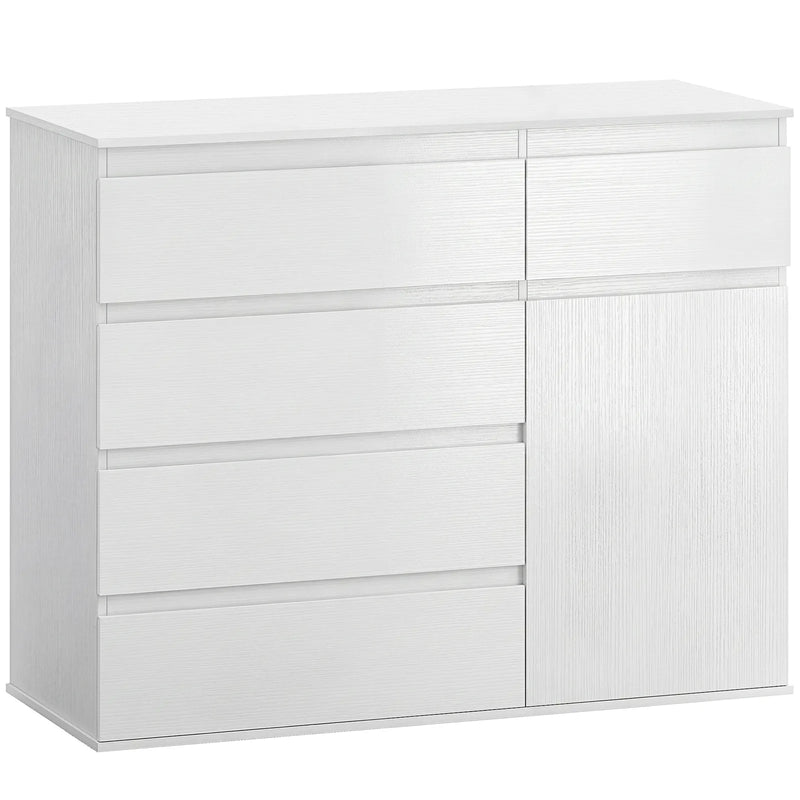 HOMCOM Modern Chest Of Drawers, 5 Drawer Dresser with Adjustable Shelf, Soft-Close Door, White