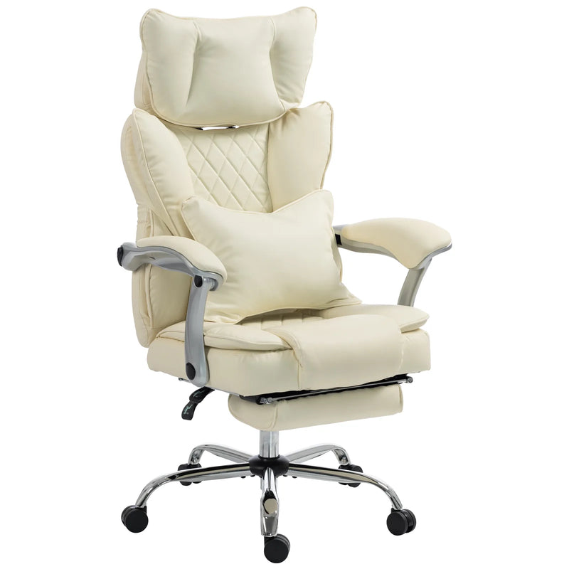 HOMCOM Executive Office Chair, PU Big and Tall Office Chair 180 kg with Wide Seat, Reclining, Lumbar Support, Beige