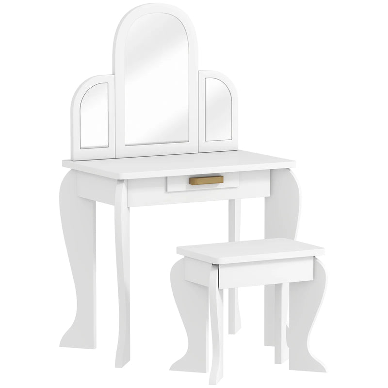 HOMCOM Kids Dressing Table Set, with Mirror and Drawer - White