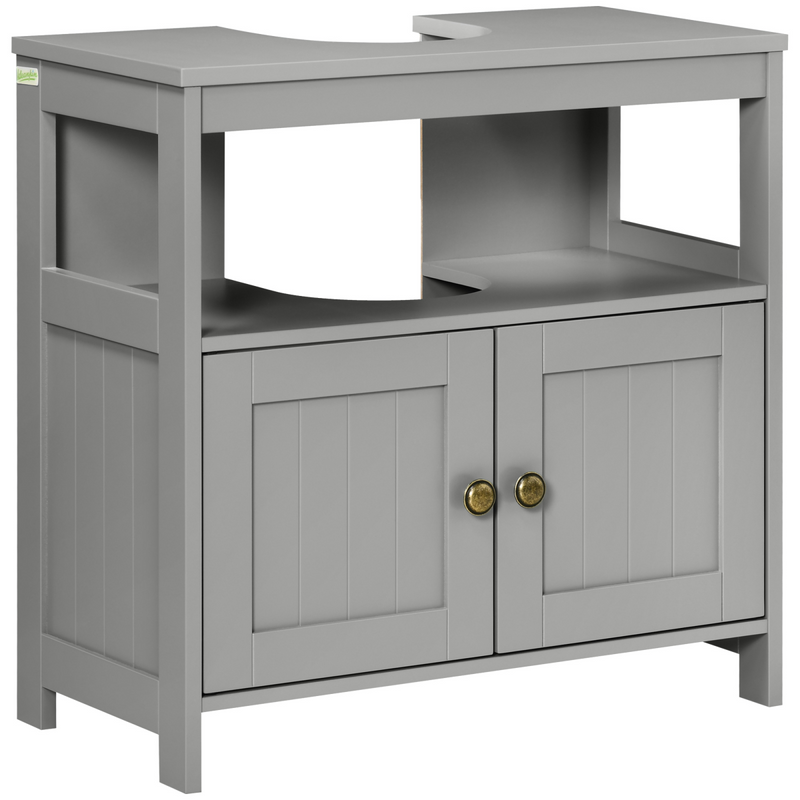 kleankin Bathroom Pedestal Under Sink Cabinet with Storage Shelves, Door, Grey