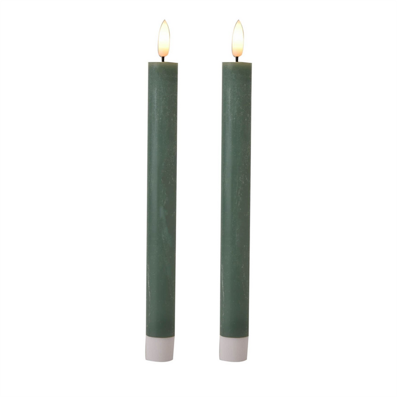 Set of 2 LED Wax Taper Candles Sage 24cm