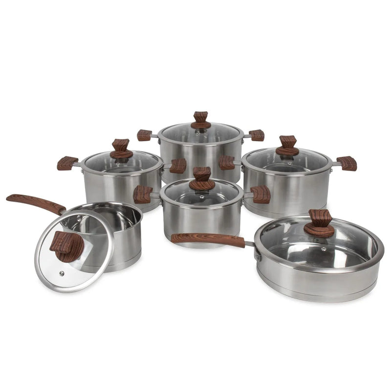 Sq Professional Lustro Touch Stainless Steel Cookware Set Of 6 Brown