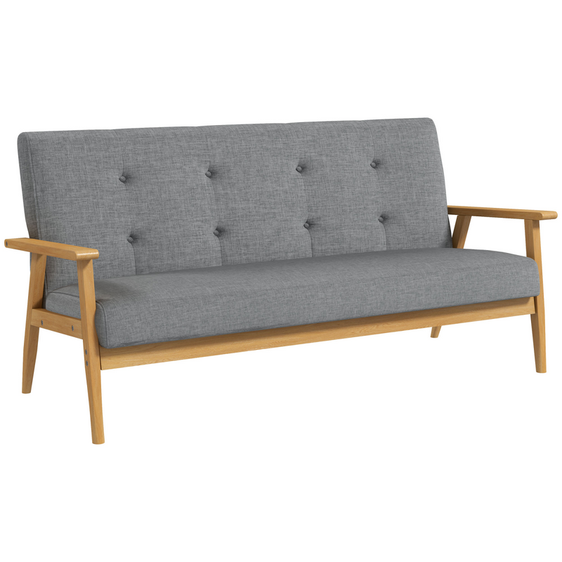 Modern Upholstery Sofa 3-Seater Couch with Button Tufted Backrest Dark Grey