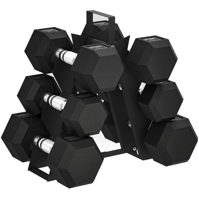 SPORTNOW 36KG Hex Dumbbell Set with Dumbbell Rack, Rubber Coated Weights