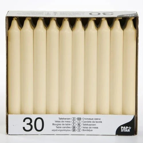 Table Candles 8" Pack Of 30 Cream
