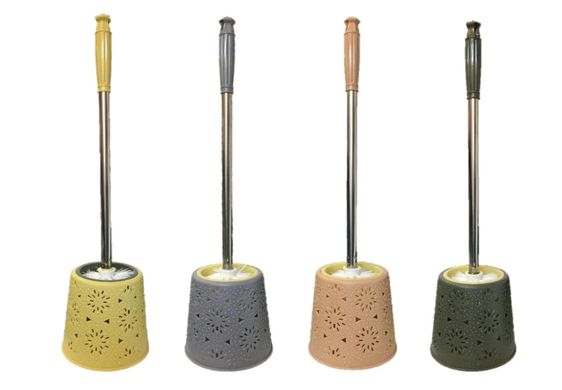Plastic Bathroom Toilet Brush With Stand Assorted Colours