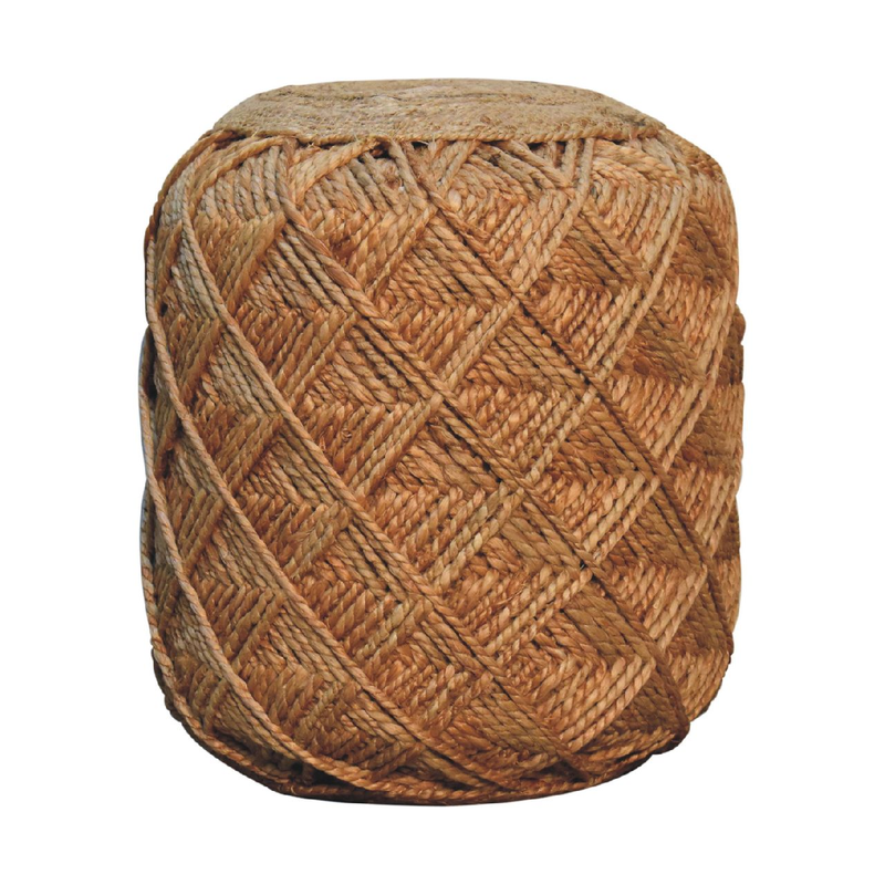 Artisan Furniture Solid Wood Jute Fiber Footstool Large Pattern, Beige