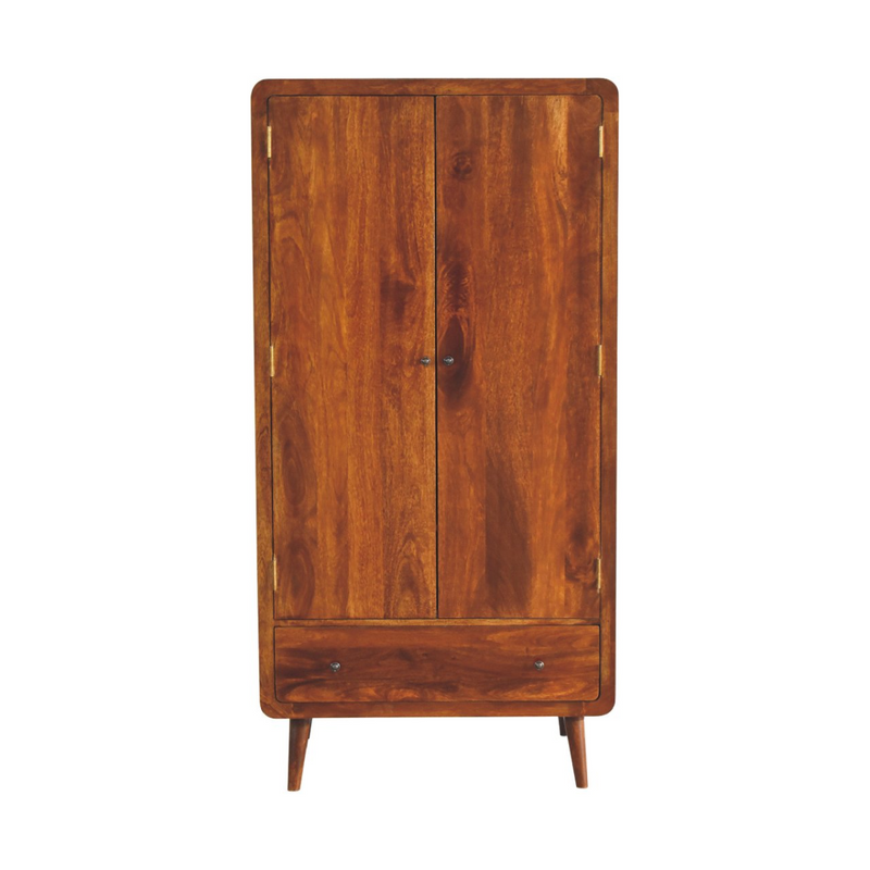 Artisan Furniture Solid Wood Curved Chestnut Wardrobe, Light Brown, 2 Doors and 1 Drawer