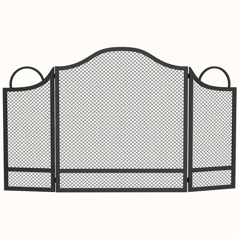 HOMCOM Floral 3-Panel Folding Fireplace Screen for Hearth Protection, Heat-Resistant Metal Fire Spark Guard, Black