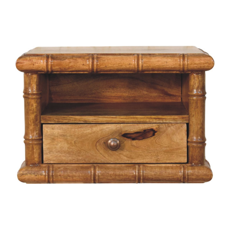 Artisan Furniture Solid Wood Bamboo Open Bedside in Amber Oak Finish, 1 Drawer & 1 Shelf, Brown