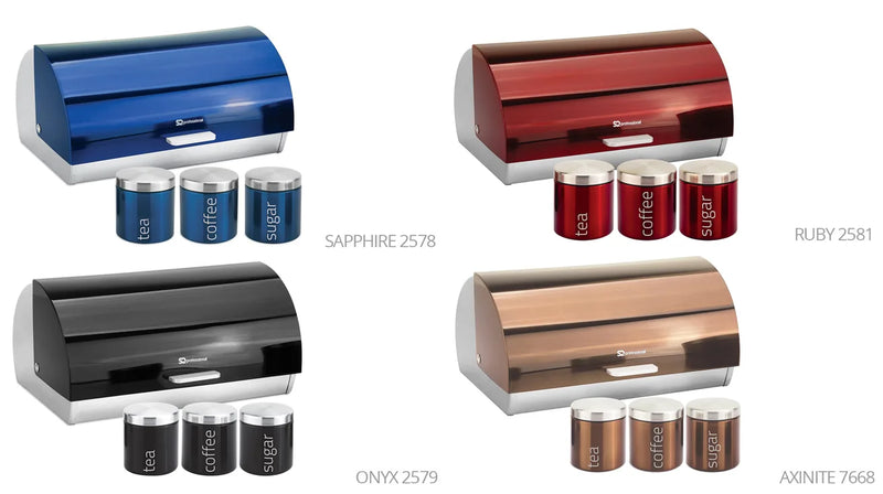 Sq Professional Gems Metal Bread Bin With 3 Canisters Assorted Colours
