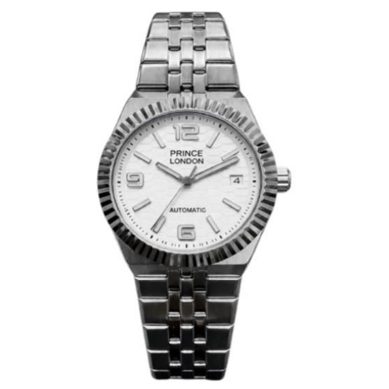 NYL Mens Automatic Metal Hollow Mechanical Dated Dial Analogue Silver/White Metal Bracelet Watch NY London