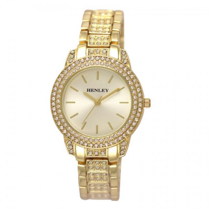 Henley Ladies Bling Diamante crystals Gold Dial Gold Tone Bracelet Watch H07275.22