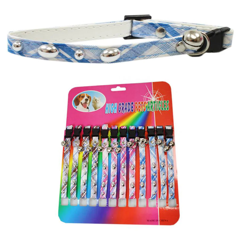 Pet Dog Cat Collar Tartan Print With Bell Assorted Colours