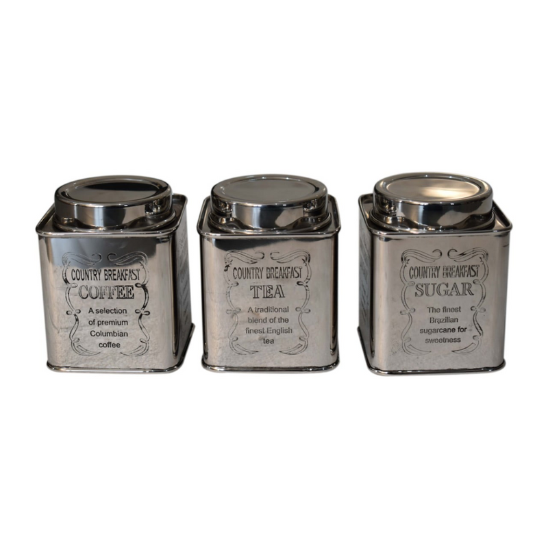 Artisan Furniture Storage Jars - Chrome Kitchen Set of 3, Chrome Finish