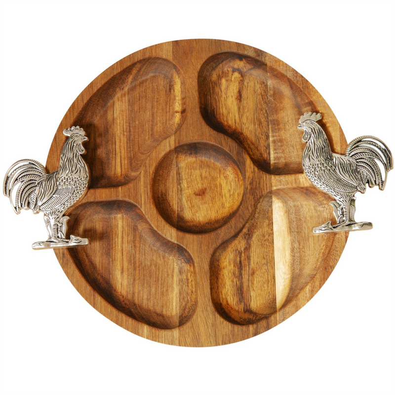 Round Acacia Nibbles Tray Silver Hen Design