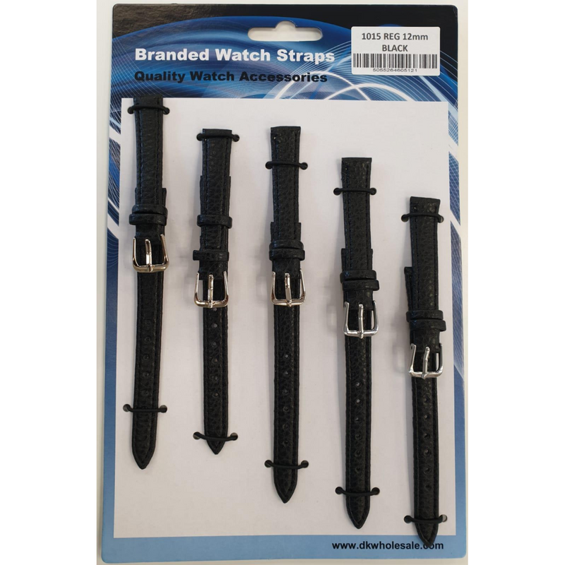Black Leather Watch Straps Pk5 size 12mm 1015BK