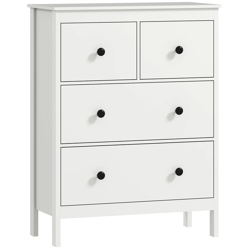 HOMCOM Modern Chest of Drawers, 4 Drawer Dresser Clothes Storage Organiser for Living Room, Hallway, Entryway, White
