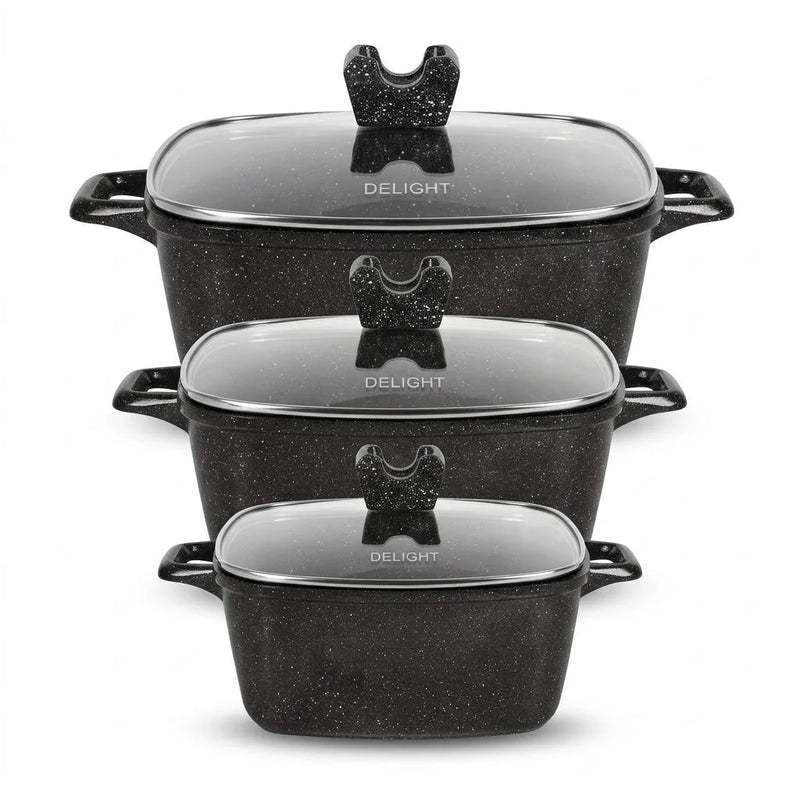 Die Cast Casserole Black 3 – Piece Set –, With Glass Lids
