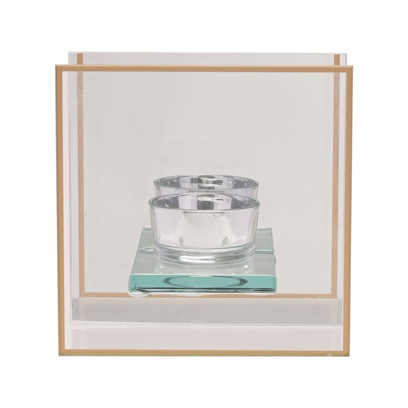 Now Or Never Studios Made to Order Glass Tealight Holder with Mirror Back & Gold Border