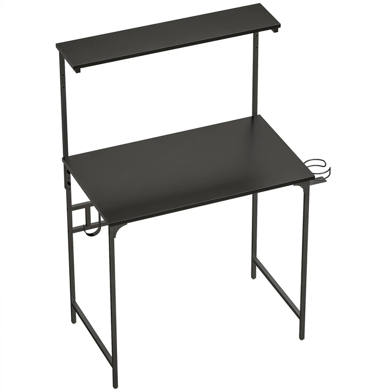HOMCOM Computer Desk, 80cm Home Office Study Table with Hutch Shelf, Cup Holder, Headphone Hook, Black