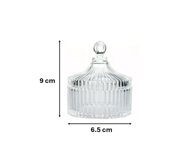 Ribbed Glass Candy Sweets Sugar Storage Bowl Jar With Lid (Parcel Plus Rate)