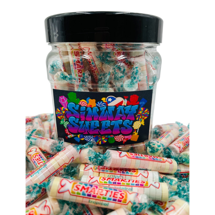Simway Sweets Jar 555g - Smarties Tropical Rolls - Individually Wrapped American Sweets - Approximately 64 Pieces