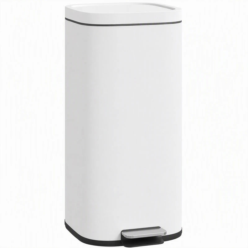 HOMCOM 30L Kitchen Bin, Compact Pedal Bin with Soft-Close and Stay-Open Lid, Removable Bucket for Kitchen, Home, Office, White