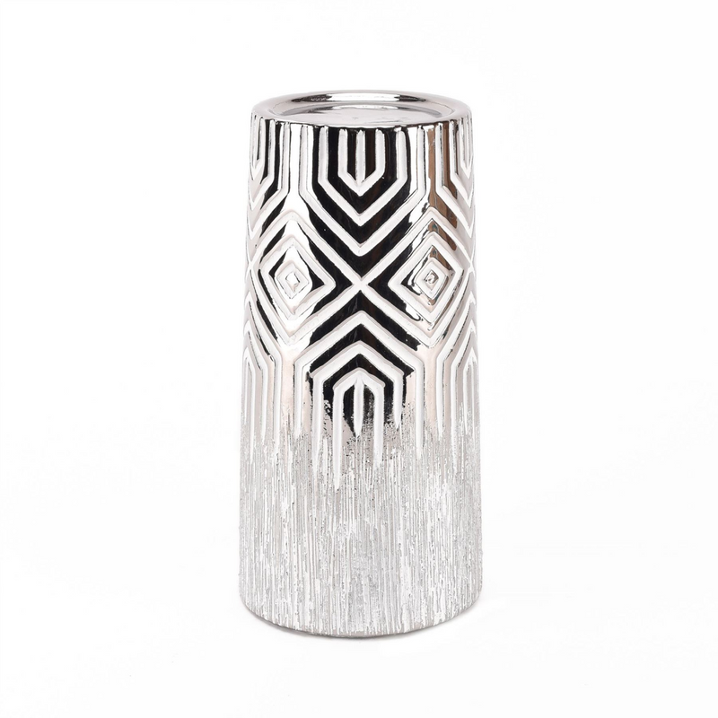 Silver & White Geometric Candle Holder 19.8cm