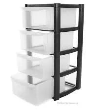 4 Tier Plastic Storage Drawer Tower Unit Storage Bo x Clear Assorted Colours