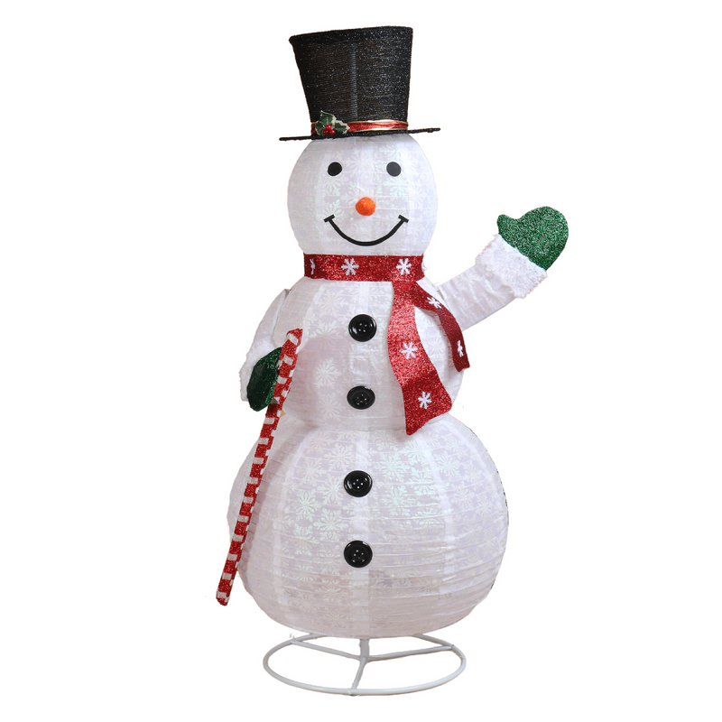1.7M Lighted Snowman Holding Candy Cane Christmas Yard Decorations, Pre-lit Pull Up Snowman with 240 White LEDs, for Xmas Outdoor Holiday Indoor Decor Lighted Holiday Displays, White