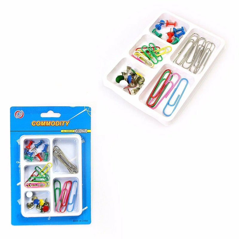 Stationary Supplies Pack Of Assorted Paper Clips And Push Pins