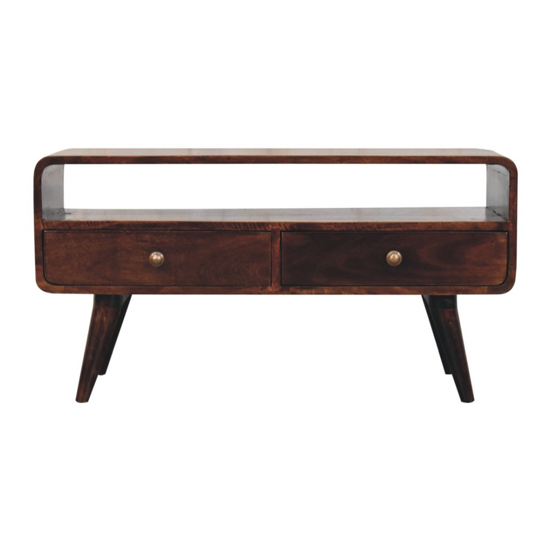 Artisan Furniture Solid Wood Curved California Walnut Media Unit, Brown, 2 Drawers and 1 Shelf