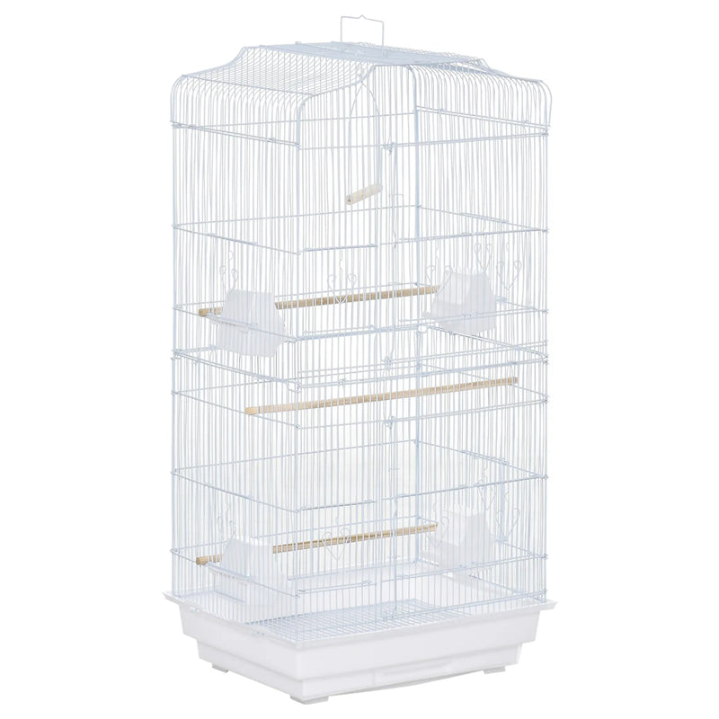 PawHut Large Metal Bird Cage with Perches, Food Bowls, Swing, for Budgies, Parakeets, White