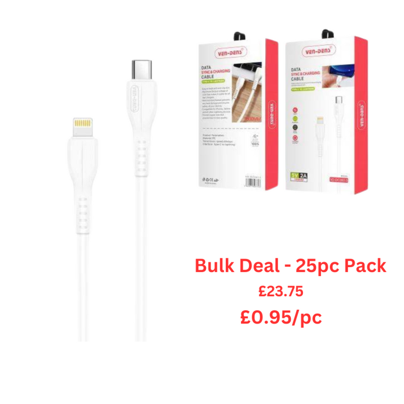 Ven-Dens Type C to Lightning Fast Charging Cable - Bulk Deal - 25PC