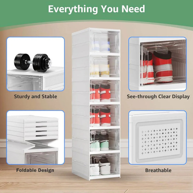 Shoe Box Shoe Storage Organizer Foldable Sneaker Boxes Collapsible Footwear Case