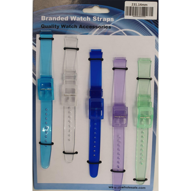 231 Transulcent Colours PU Watch Straps 5pk Assorted 14mm
