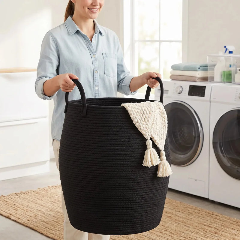 65L Laundry Basket Folding Bin Bag Hamper Dirty Washing Clothes Storage Handle-Black