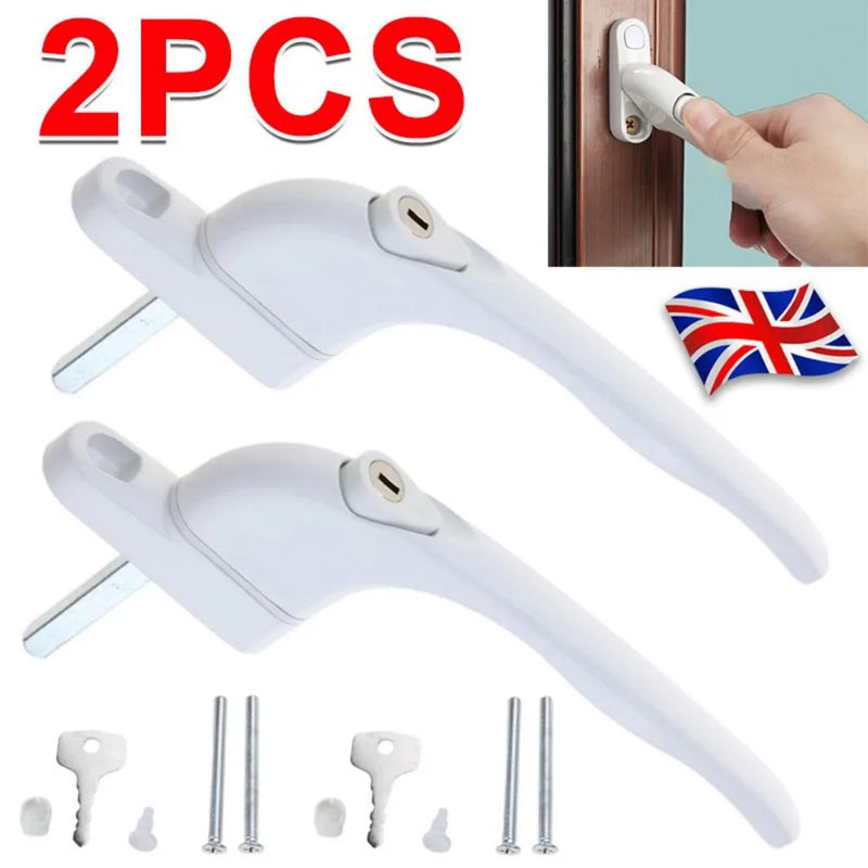 2x uPVC Universal Window Handle Inline Locking Espag Double Glazing White UK