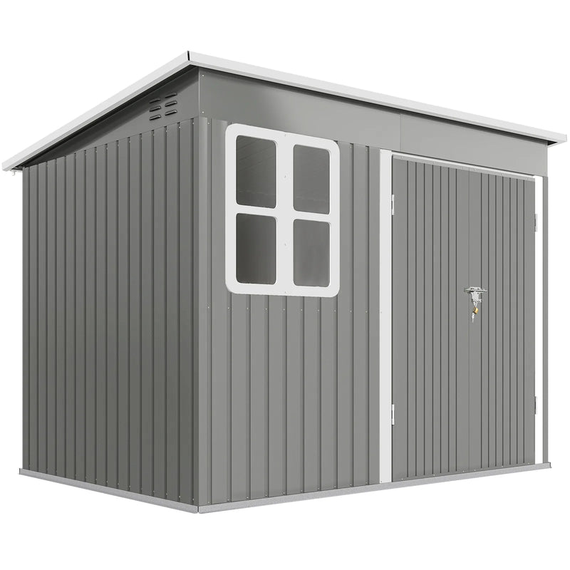 Outsunny 8.5 x 6ft Storage Shed Galvanised Steel Garden Shed, Metal Shed with Foundation Kit, Window, Lockable Wide Doors and Air Vents for Outdoor Patio, Light Grey
