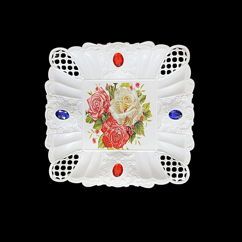 Plastic Jewelled Serving Tray Printed Design Square Assorted Designs
