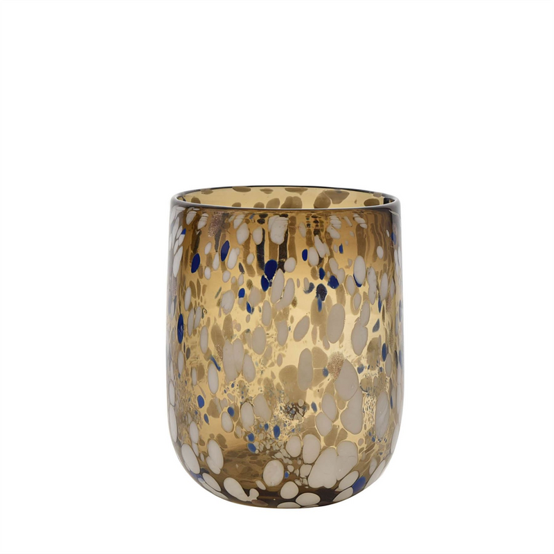 Objets d''Art Brown Glass Vase with White Spots 15.5cm