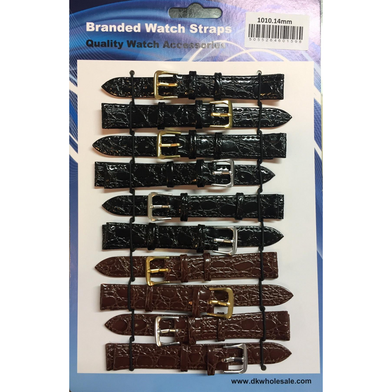 Brown/Black Leather Croc Grain Watch Straps Pk10 20mm 1010
