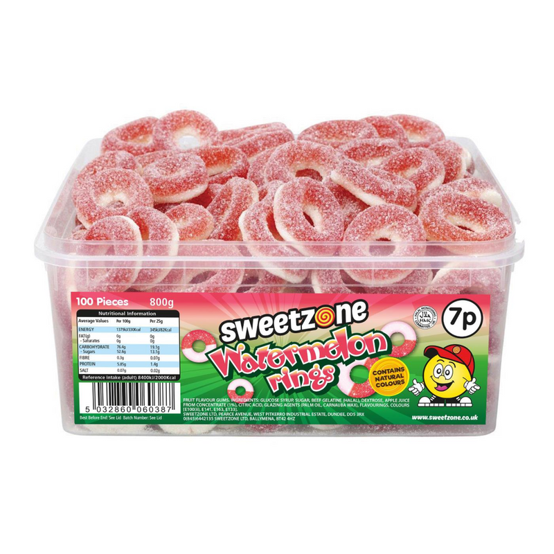 Fizzy Watermelon Rings 800g Tub Sweets